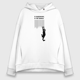 Женское худи Oversize хлопок с принтом Я так вижу! в городе Новоалтайск, френч-терри — 70% хлопок, 30% полиэстер. Мягкий теплый начес внутри —100% хлопок | боковые карманы, эластичные манжеты и нижняя кромка, капюшон на магнитной кнопке | art | арт | злой кот | котики | угар | художник | юмор