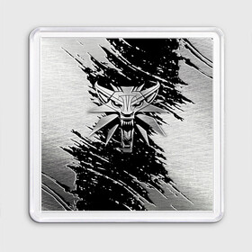 Магнит 55*55 с принтом THE WITCHER LOGO STEEL  в городе Новоалтайск, Пластик | Размер: 65*65 мм; Размер печати: 55*55 мм | Тематика изображения на принте: the witcher | ведьмак | железо | зе витчер | игра | компьютерная игра | лого | логотип | сталь