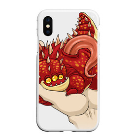 Чехол для iPhone XS Max матовый с принтом Корманный монстрик на ладошке в городе Новоалтайск, Силикон | Область печати: задняя сторона чехла, без боковых панелей | глаза | толстячок | хвостик | шипы | щупальца