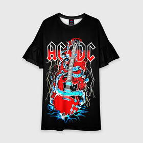 Детское платье 3D с принтом AC/DC гитара  в городе Новоалтайск, 100% полиэстер | прямой силуэт, чуть расширенный к низу. Круглая горловина, на рукавах — воланы | ac dc | acdc | acdc ас дс | angus | back in black | highway to hell | mckinnon | you | австралийская | ангус янг | ас дс | асдс | блюз | в форме | гитара | группа | крис слэйд | метал | молния | музыка | певец | рок | рок н ролл | стиви янг