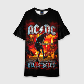 Детское платье 3D с принтом AC/DC HELLS BELLS в городе Новоалтайск, 100% полиэстер | прямой силуэт, чуть расширенный к низу. Круглая горловина, на рукавах — воланы | ac dc | acdc | acdc ас дс | angus | back in black | highway to hell | mckinnon | you | австралийская | ангус янг | ас дс | асдс | блюз | в форме | гитара | группа | крис слэйд | метал | молния | музыка | певец | рок | рок н ролл | стиви янг