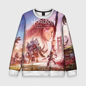 Детский свитшот 3D с принтом Элой Horizon Forbidden West DE в городе Новоалтайск, 100% полиэстер | свободная посадка, прямой крой, мягкая тканевая резинка на рукавах и понизу свитшота | aloy | bow | dinosaur | games | horizon forbidden west | hunt | nextgen | playstation 5 | ps5 | robot | zero dawn | горизонт | динозавр | запретный запад | игры | лук | некстген | нулевой рассвет | охота | плейстейшен 5 | пс5 | робот | элой