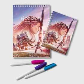 Блокнот с принтом Элой Horizon Forbidden West DE в городе Новоалтайск, 100% бумага | 48 листов, плотность листов — 60 г/м2, плотность картонной обложки — 250 г/м2. Листы скреплены удобной пружинной спиралью. Цвет линий — светло-серый
 | Тематика изображения на принте: aloy | bow | dinosaur | games | horizon forbidden west | hunt | nextgen | playstation 5 | ps5 | robot | zero dawn | горизонт | динозавр | запретный запад | игры | лук | некстген | нулевой рассвет | охота | плейстейшен 5 | пс5 | робот | элой