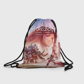 Рюкзак-мешок 3D с принтом Элой Horizon Forbidden West DE в городе Новоалтайск, 100% полиэстер | плотность ткани — 200 г/м2, размер — 35 х 45 см; лямки — толстые шнурки, застежка на шнуровке, без карманов и подкладки | aloy | bow | dinosaur | games | horizon forbidden west | hunt | nextgen | playstation 5 | ps5 | robot | zero dawn | горизонт | динозавр | запретный запад | игры | лук | некстген | нулевой рассвет | охота | плейстейшен 5 | пс5 | робот | элой