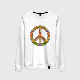 Женский свитшот хлопок с принтом PEACE | FLOWERS (Z) в городе Новоалтайск, 100% хлопок | прямой крой, круглый вырез, на манжетах и по низу широкая трикотажная резинка  | bloom | blossom | floret | flowers | hippies | peace | знак | любовь | мир | символ | хиппи | цветы
