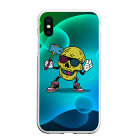 Чехол для iPhone XS Max матовый с принтом Череп сэлфи в городе Новоалтайск, Силикон | Область печати: задняя сторона чехла, без боковых панелей | peace | selfi | мир | скелет | сэлфи | фотка | череп | черепушка