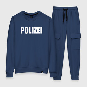 Женский костюм хлопок с принтом POLIZEI Полиция Надпись Белая в городе Новоалтайск, 100% хлопок | на свитшоте круглая горловина, мягкая резинка по низу. Брюки заужены к низу, на них два вида карманов: два 