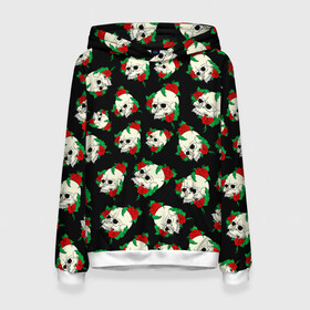 Женская толстовка 3D с принтом Черепа и розы / Skull and Roses в городе Новоалтайск, 100% полиэстер  | двухслойный капюшон со шнурком для регулировки, мягкие манжеты на рукавах и по низу толстовки, спереди карман-кенгуру с мягким внутренним слоем. | death | gothic | halloween | horror | roses | skeleton | skillet | skull | готика | готические | жуткий | кости | красные розы | листья | скелет | хеллоуин | хоррор | хэллоуин | цветы | череп | черепа в розах | черепа и розы | черепа с