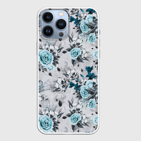 Чехол для iPhone 13 Pro Max с принтом Синие розы в городе Новоалтайск,  |  | Тематика изображения на принте: букет | винтаж | для девочек | для девушек | паттерн | розы | цветочный фон | цветы
