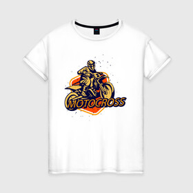 Женская футболка хлопок с принтом Motocross is here в городе Новоалтайск, 100% хлопок | прямой крой, круглый вырез горловины, длина до линии бедер, слегка спущенное плечо | moto | motorcycle | мопеды | мото | мотоцикл | мотоциклист | мотоциклисту | мотоциклисты | мотоцыклы | моцик