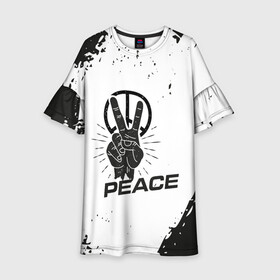 Детское платье 3D с принтом Peace | Мир (Z) в городе Новоалтайск, 100% полиэстер | прямой силуэт, чуть расширенный к низу. Круглая горловина, на рукавах — воланы | Тематика изображения на принте: anarchy | hippies | peace | анархизм | анархия | два пальца | знак | знаки | любовь | мир | хиппи