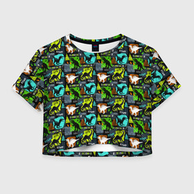 Женская футболка Crop-top 3D с принтом Dinosaurs в городе Новоалтайск, 100% полиэстер | круглая горловина, длина футболки до линии талии, рукава с отворотами | dinosaur | dinosaur era | pangolin | predator | pterodactyl | reptile | reptiloid | the dragon | the serpent | tyrannosaurus | динозавр | дракон | ледниковый период | птеродактиль | тираннозавр | хищник | эра динозавров | юрский пер