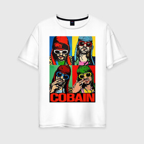 Женская футболка хлопок Oversize с принтом KURT COBAIN в городе Новоалтайск, 100% хлопок | свободный крой, круглый ворот, спущенный рукав, длина до линии бедер
 | andy | art | cobain | grunge | kurt | metal | music | nirvana | picture | punk | rock | usa | warhol | анди | арт | гранж | имя | картина | кобейн | курт | метал | музыка | очки | панк | рок | уорхол