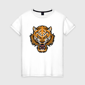 Женская футболка хлопок с принтом Cool Tiger в городе Новоалтайск, 100% хлопок | прямой крой, круглый вырез горловины, длина до линии бедер, слегка спущенное плечо | 2022 | animal | cat | lion | tiger | год тигра | животные | зубы | кот | кошка | лев | охотник | полосатый | природа | тигр | тигренок | тигрица | хищник