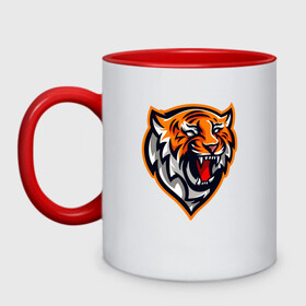 Кружка двухцветная с принтом Tiger Scream в городе Новоалтайск, керамика | объем — 330 мл, диаметр — 80 мм. Цветная ручка и кайма сверху, в некоторых цветах — вся внутренняя часть | Тематика изображения на принте: 2022 | animal | cat | lion | tiger | год тигра | животные | зубы | кот | кошка | лев | охотник | полосатый | природа | тигр | тигренок | тигрица | хищник