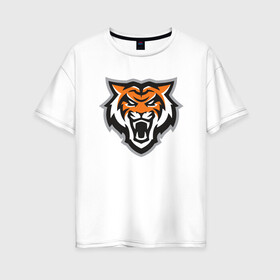 Женская футболка хлопок Oversize с принтом Tigers Team в городе Новоалтайск, 100% хлопок | свободный крой, круглый ворот, спущенный рукав, длина до линии бедер
 | 2022 | animal | cat | lion | tiger | год тигра | животные | зубы | кот | кошка | лев | охотник | полосатый | природа | тигр | тигренок | тигрица | хищник