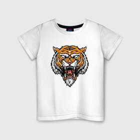 Детская футболка хлопок с принтом Boss Tiger в городе Новоалтайск, 100% хлопок | круглый вырез горловины, полуприлегающий силуэт, длина до линии бедер | 2022 | animal | cat | lion | tiger | год тигра | животные | зубы | кот | кошка | лев | охотник | полосатый | природа | тигр | тигренок | тигрица | хищник