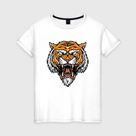 Женская футболка хлопок с принтом Boss Tiger в городе Новоалтайск, 100% хлопок | прямой крой, круглый вырез горловины, длина до линии бедер, слегка спущенное плечо | 2022 | animal | cat | lion | tiger | год тигра | животные | зубы | кот | кошка | лев | охотник | полосатый | природа | тигр | тигренок | тигрица | хищник