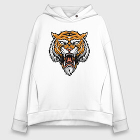 Женское худи Oversize хлопок с принтом Boss Tiger в городе Новоалтайск, френч-терри — 70% хлопок, 30% полиэстер. Мягкий теплый начес внутри —100% хлопок | боковые карманы, эластичные манжеты и нижняя кромка, капюшон на магнитной кнопке | 2022 | animal | cat | lion | tiger | год тигра | животные | зубы | кот | кошка | лев | охотник | полосатый | природа | тигр | тигренок | тигрица | хищник