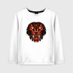 Детский лонгслив хлопок с принтом African Tiger в городе Новоалтайск, 100% хлопок | круглый вырез горловины, полуприлегающий силуэт, длина до линии бедер | Тематика изображения на принте: 2022 | animal | cat | lion | tiger | год тигра | животные | зубы | кот | кошка | лев | охотник | полосатый | природа | тигр | тигренок | тигрица | хищник