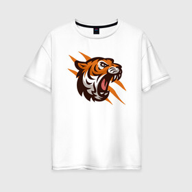 Женская футболка хлопок Oversize с принтом Tiger Flash в городе Новоалтайск, 100% хлопок | свободный крой, круглый ворот, спущенный рукав, длина до линии бедер
 | 2022 | animal | cat | lion | tiger | год тигра | животные | зубы | кот | кошка | лев | охотник | полосатый | природа | тигр | тигренок | тигрица | хищник