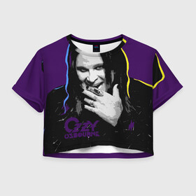 Женская футболка Crop-top 3D с принтом Ozzy Osbourne, Оззи Осборн в городе Новоалтайск, 100% полиэстер | круглая горловина, длина футболки до линии талии, рукава с отворотами | black sabbath | hard rock | heavy metal | john michael osbourne | ozzy osbourne | джон майкл осборн | оззи осборн | хард рок | хеви метал