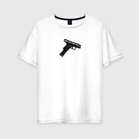 Женская футболка хлопок Oversize с принтом Glock-18 в городе Новоалтайск, 100% хлопок | свободный крой, круглый ворот, спущенный рукав, длина до линии бедер
 | арт | надпись | оружие | пистолет | популярное