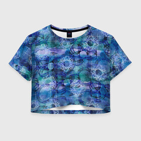 Женская футболка Crop-top 3D с принтом Абстракция - акварельный узор в городе Новоалтайск, 100% полиэстер | круглая горловина, длина футболки до линии талии, рукава с отворотами | Тематика изображения на принте: абстрактный | абстракция | акварель | акварельный | геометрический | геометрия | круги | кружки | синева | узор | узорный | узоры
