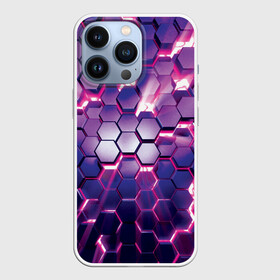 Чехол для iPhone 13 Pro с принтом АБСТРАКЦИЯ | СОТЫ в городе Новоалтайск,  |  | 3d плиты | abstraction | glow | honeycomb | neon steel | rift | абстракция | неоновые плиты | разлом | свечение | соты