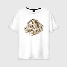 Женская футболка хлопок Oversize с принтом Retro Tiger в городе Новоалтайск, 100% хлопок | свободный крой, круглый ворот, спущенный рукав, длина до линии бедер
 | 2022 | animal | cat | lion | tiger | год тигра | животные | зверь | зубы | кот | кошка | лев | охотник | полосатый | природа | ретро | тигр | тигренок | тигрица | хищник