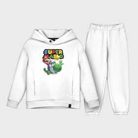 Детский костюм хлопок Oversize с принтом Марио и Йоши в полёте в городе Новоалтайск,  |  | dinosaur | eyes | flight | guy | moustache | muzzle | nintendo | paws | super mario | video game | видеоигра | глаза | динозавр | йоши | лапы | нинтендо | полёт | супер марио | усы | чувак