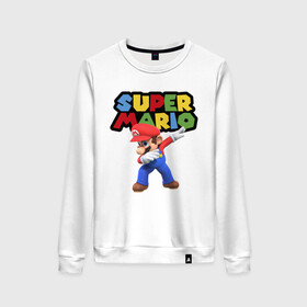 Женский свитшот хлопок с принтом Super Mario Dab в городе Новоалтайск, 100% хлопок | прямой крой, круглый вырез, на манжетах и по низу широкая трикотажная резинка  | dab | game | hype | nintendo | super mario | герой | игра | марио | нинтендо | хайп