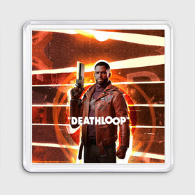 Магнит 55*55 с принтом Кольт Ван Deathloop в городе Новоалтайск, Пластик | Размер: 65*65 мм; Размер печати: 55*55 мм | bethesda | colt vahn | deathloop | games | gun | julianna 