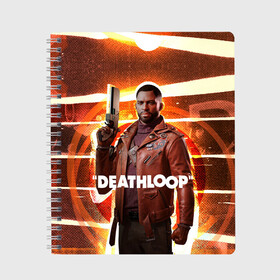 Тетрадь с принтом Кольт Ван Deathloop в городе Новоалтайск, 100% бумага | 48 листов, плотность листов — 60 г/м2, плотность картонной обложки — 250 г/м2. Листы скреплены сбоку удобной пружинной спиралью. Уголки страниц и обложки скругленные. Цвет линий — светло-серый
 | bethesda | colt vahn | deathloop | games | gun | julianna 