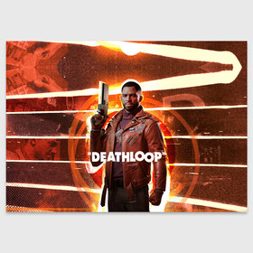Поздравительная открытка с принтом Кольт Ван Deathloop в городе Новоалтайск, 100% бумага | плотность бумаги 280 г/м2, матовая, на обратной стороне линовка и место для марки
 | Тематика изображения на принте: bethesda | colt vahn | deathloop | games | gun | julianna 