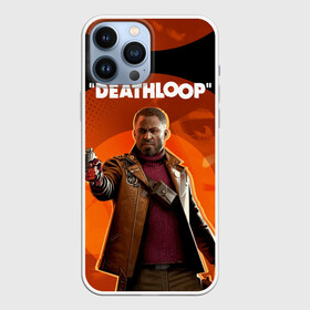 Чехол для iPhone 13 Pro Max с принтом Кольт на фоне Джулианны в городе Новоалтайск,  |  | Тематика изображения на принте: bethesda | colt vahn | deathloop | games | gun | julianna 