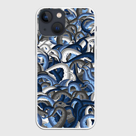 Чехол для iPhone 13 mini с принтом Синий камуфляж с щупальцами в городе Новоалтайск,  |  | камуфляж | ктулху | милитари | море | морской | осьминог | рыбак | щупальца