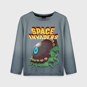 Детский лонгслив 3D с принтом Boss | Space Invaders | Old game (Z) в городе Новоалтайск, 100% полиэстер | длинные рукава, круглый вырез горловины, полуприлегающий силуэт
 | boss | dendy | invaders | nintendo | shootem up | space invaders | денди | захватчики | космические захватчики | су имбэ | чужаки