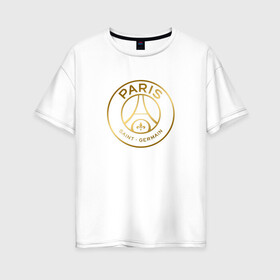 Женская футболка хлопок Oversize с принтом PSG GOLD LOGO | ПСЖ ЗОЛОТО в городе Новоалтайск, 100% хлопок | свободный крой, круглый ворот, спущенный рукав, длина до линии бедер
 | gold | paris saint germain | psg | saint | sport | золото | париж | псг | спорт | футбол