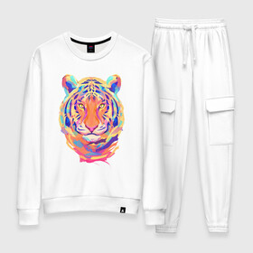 Женский костюм хлопок с принтом Color Tiger в городе Новоалтайск, 100% хлопок | на свитшоте круглая горловина, мягкая резинка по низу. Брюки заужены к низу, на них два вида карманов: два 