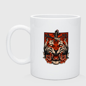 Кружка керамическая с принтом Red Tiger в городе Новоалтайск, керамика | объем — 330 мл, диаметр — 80 мм. Принт наносится на бока кружки, можно сделать два разных изображения | 2022 | animal | cat | lion | tiger | год тигра | животные | зверь | зубы | кот | кошка | лев | охотник | полосатый | природа | тигр | тигренок | тигрица | хищник