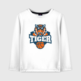Детский лонгслив хлопок с принтом Tiger Basketball в городе Новоалтайск, 100% хлопок | круглый вырез горловины, полуприлегающий силуэт, длина до линии бедер | 2022 | animal | basketball | cat | lion | nba | tiger | баскетбол | год тигра | животные | зверь | зубы | кот | кошка | лев | нба | охотник | полосатый | природа | спорт | тигр | тигренок | тигрица | хищник
