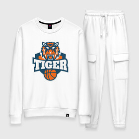 Женский костюм хлопок с принтом Tiger Basketball в городе Новоалтайск, 100% хлопок | на свитшоте круглая горловина, мягкая резинка по низу. Брюки заужены к низу, на них два вида карманов: два 