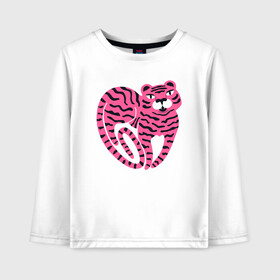 Детский лонгслив хлопок с принтом Pink Tiger в городе Новоалтайск, 100% хлопок | круглый вырез горловины, полуприлегающий силуэт, длина до линии бедер | 2022 | animal | cat | lion | tiger | год тигра | животные | зверь | зубы | кот | кошка | лев | охотник | полосатый | природа | тигр | тигренок | тигрица | хищник