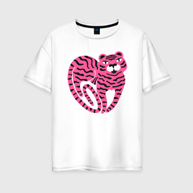 Женская футболка хлопок Oversize с принтом Pink Tiger в городе Новоалтайск, 100% хлопок | свободный крой, круглый ворот, спущенный рукав, длина до линии бедер
 | 2022 | animal | cat | lion | tiger | год тигра | животные | зверь | зубы | кот | кошка | лев | охотник | полосатый | природа | тигр | тигренок | тигрица | хищник