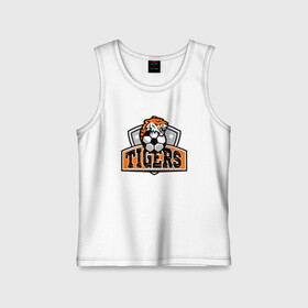 Детская майка хлопок с принтом Football Tigers в городе Новоалтайск,  |  | 2022 | animal | cat | football | lion | sport | tiger | год тигра | животные | зверь | зубы | кот | кошка | лев | охотник | полосатый | природа | спорт | тигр | тигренок | тигрица | футбол | хищник