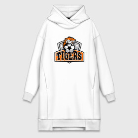 Платье-худи хлопок с принтом Football Tigers в городе Новоалтайск,  |  | 2022 | animal | cat | football | lion | sport | tiger | год тигра | животные | зверь | зубы | кот | кошка | лев | охотник | полосатый | природа | спорт | тигр | тигренок | тигрица | футбол | хищник