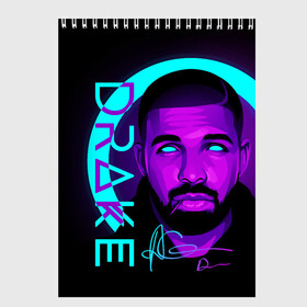 Скетчбук с принтом Drake в городе Новоалтайск, 100% бумага
 | 48 листов, плотность листов — 100 г/м2, плотность картонной обложки — 250 г/м2. Листы скреплены сверху удобной пружинной спиралью | certified lover boy | drake | rap | дрейк | музыка | неон | обри дрейк грэм | рэп | рэпер