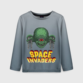 Детский лонгслив 3D с принтом Space Invaders | Old game (Z) в городе Новоалтайск, 100% полиэстер | длинные рукава, круглый вырез горловины, полуприлегающий силуэт
 | dendy | invaders | nintendo | shootem up | space invaders | денди | захватчики | космические захватчики | су имбэ | чужаки