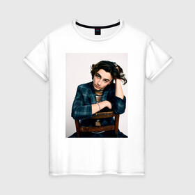Женская футболка хлопок с принтом Timothee Chalamet в городе Новоалтайск, 100% хлопок | прямой крой, круглый вырез горловины, длина до линии бедер, слегка спущенное плечо | timothee chalamet | тимоти шаламе | фото